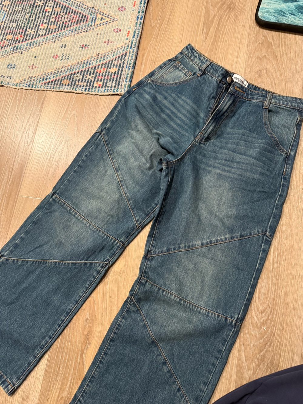 Princess Polly Men's Washed Blue Panel Jeans